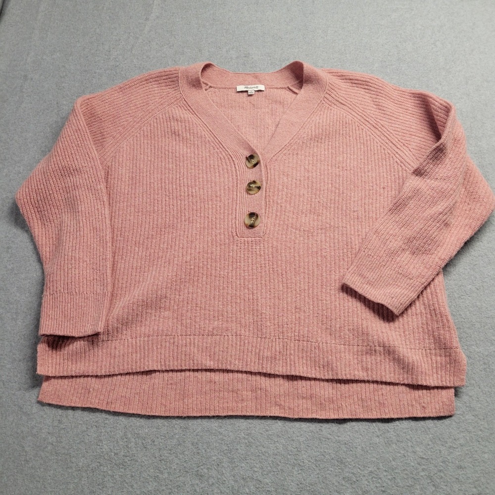 Madewell Merino Wool Blend Henley V-Neck Sweater Pink Womens Large Preppy